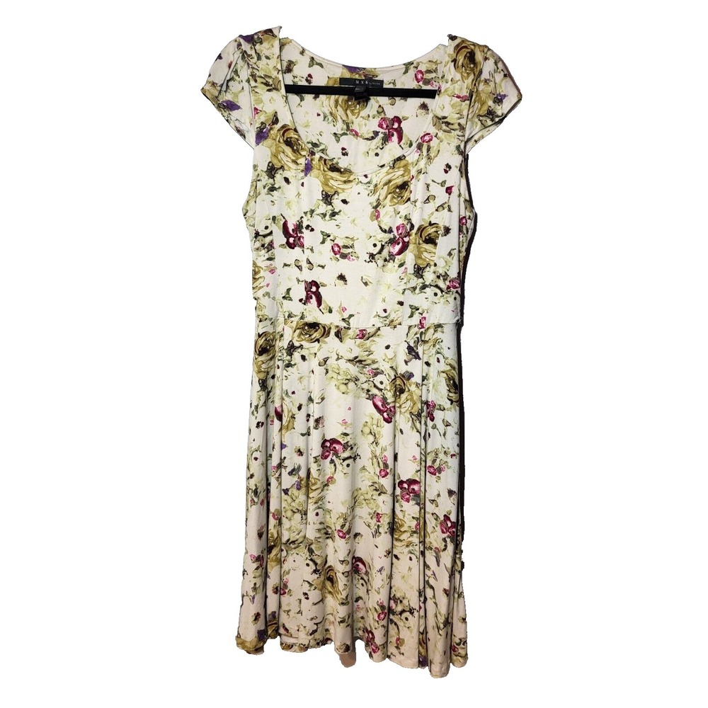 MNG by Mango Fit & Flare Floral Sweetheart Neckline Cap Sleeve Dress Size 18